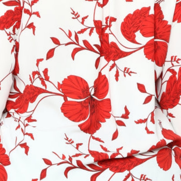 Plus Size Red/Ivory Button Down Floral Top - Picture 3 of 4